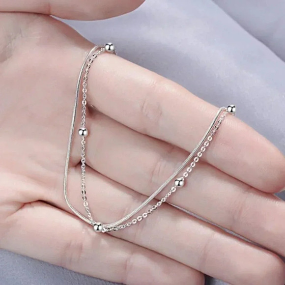 925 Sterling Silver Snake Chain & Bead Bracelet - Picture 4 of 8